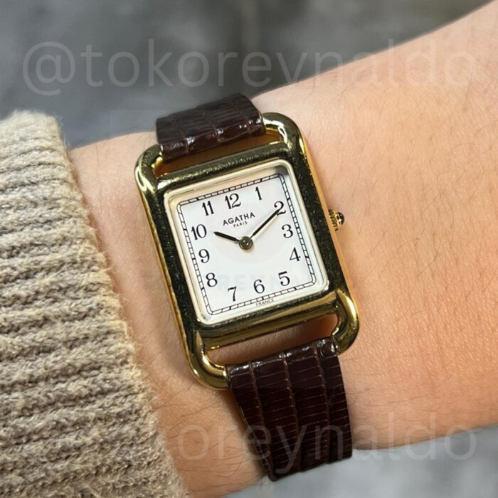 Agatha Paris “H” – Square Gold Tone, White Dial, Arabic Numerals (LX1809)