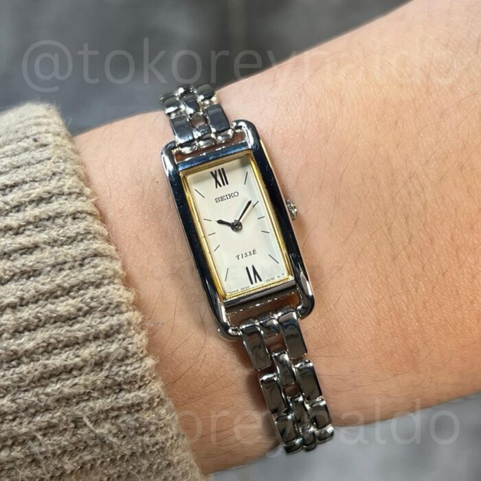 Vintage Seiko Tisse Rectangle Bracelet – SS Tone, White Dial (LX1812)