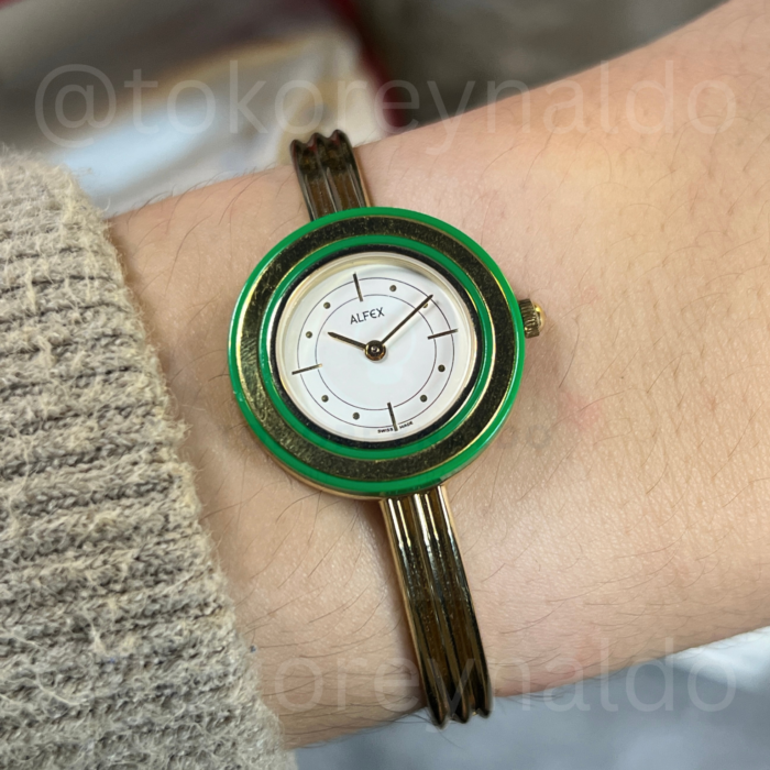 JAM TANGAN VINTAGE ALFEX BANGLE CHANGABLE BEZEL G0LD TONE WHITE DIAL (LX1953)