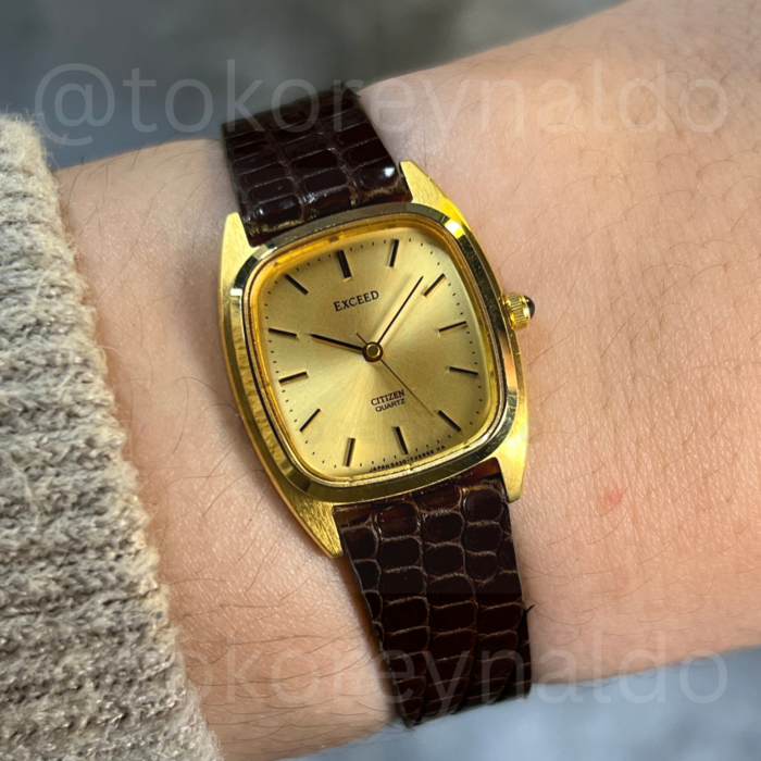 JAM TANGAN VINTAGE CITIZEN EXCEED CUSHION GOLD PLATED GOLD DIAL (LX1982)