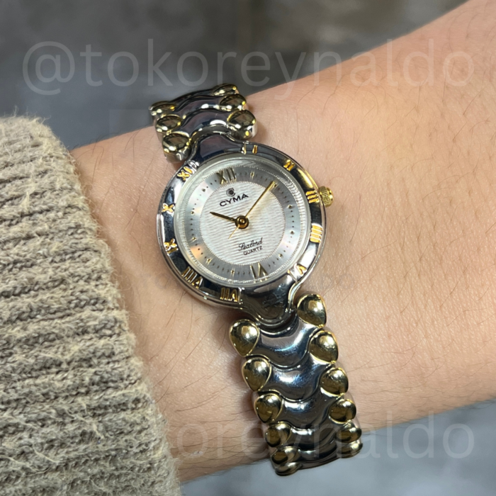 JAM TANGAN VINTAGE CYMA SEALORD 434 BRACELET ROUND TWO TONE GREY SILVER DIAL (LX2007)