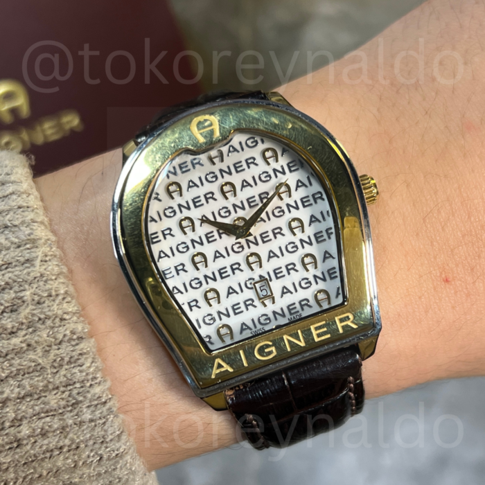 JAM TANGAN AIGNER VERONA XL A48000 HORSE SHOE TWO TONE WHITE DIAL A PATTERN DIAL (LX1978)