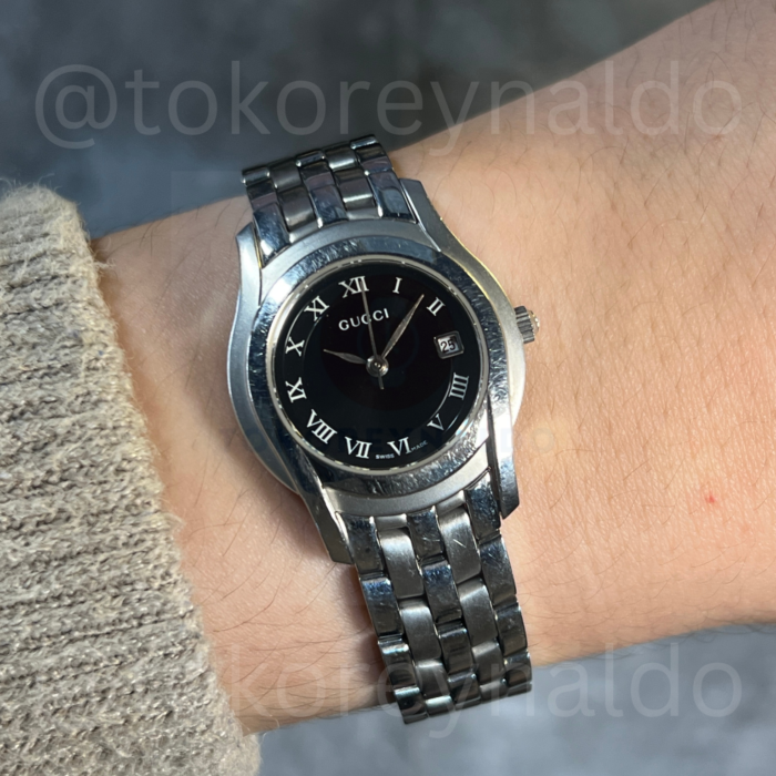 JAM TANGAN VINTAGE GUCCI 5500L BRACELET ROUND SS BLACK DIAL ROMAN INDEX (LX2058)