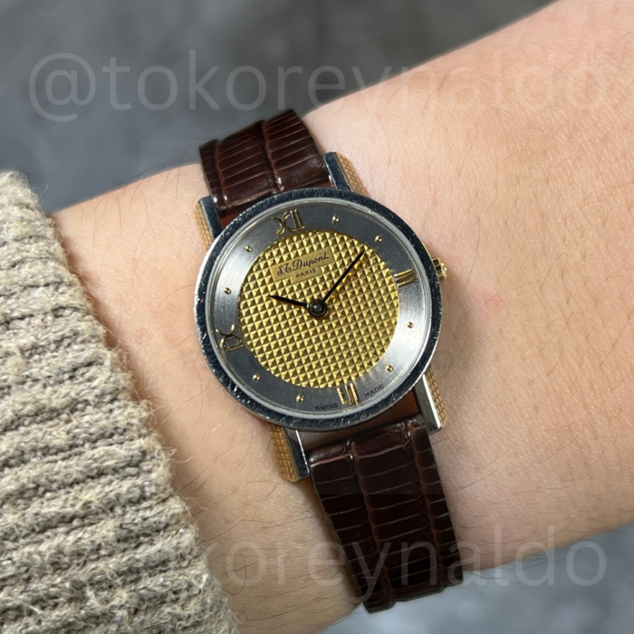 JAM TANGAN VINTAGE ST DUPONT RONDE 199.21 1 ROUND TWO TONE GOLD-SILVER TEXTURE DIAL (LX1968)