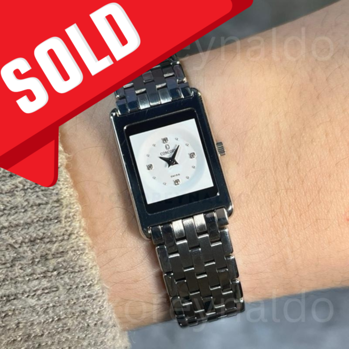 JAM TANGAN VINTAGE CONCORD DELIRIUM 14 C1 669 ULTRA-THIN SMALL RECTANGLE SS WHITE DIAL DIAMOND INDEX (LX2056)