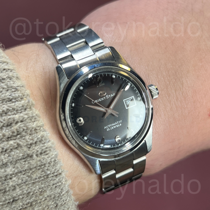 JAM TANGAN VINTAGE ORIENT STAR D0604-30 "EXPLORER/EXPLORIENT" ROUND SS GREY SUNBURST DIAL 12,6,9 ARABIC NUMERALS (LX2589)