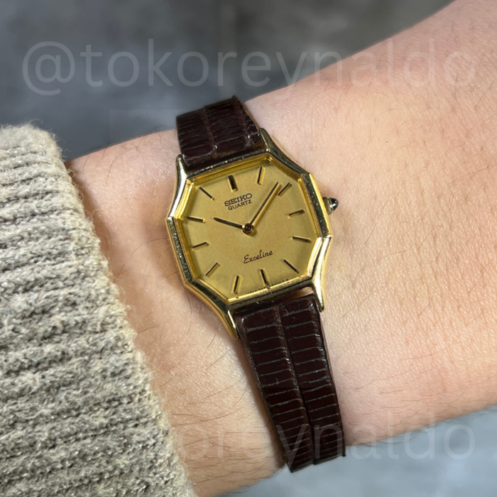 JAM TANGAN VINTAGE SEIKO EXCELINE 8420-5430 OCTAGONAL GOLD PLATED CHAMPAGNE DIAL (LX1988)