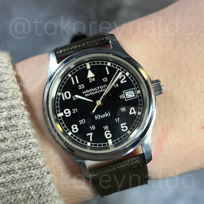 JAM TANGAN VINTAGE HAMILTON KHAKI FIELD 9721B SS BLACK MILITARY DIAL (LX2066)