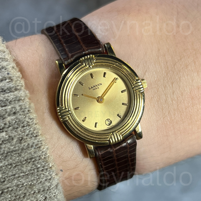 JAM TANGAN VINTAGE LANVIN PARIS 516867 ROUND G0LD PLATED G0LD TONE DIAL (LX2098)