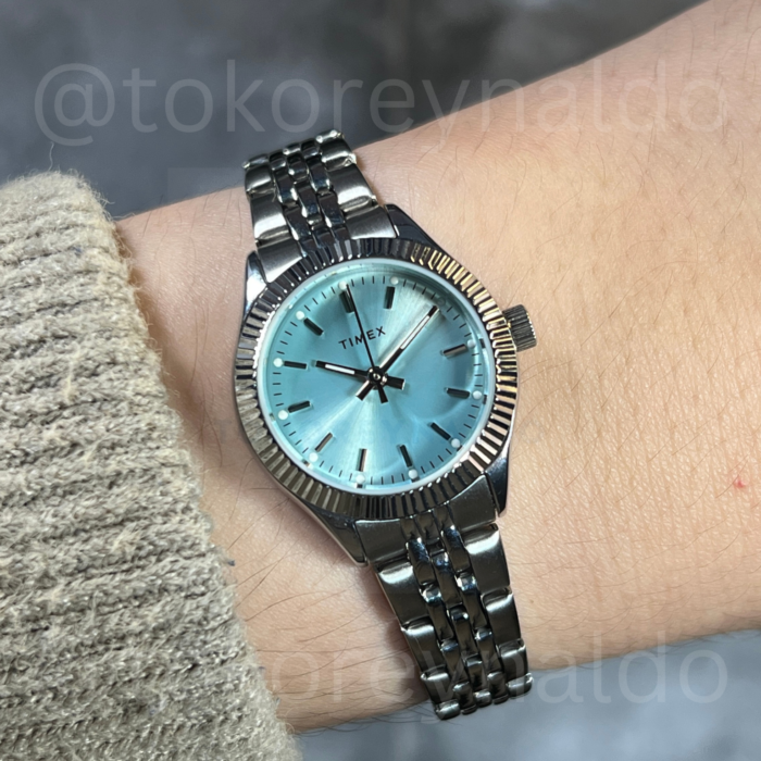 JAM TANGAN TIMEX LEGACY MINI T2W290700 FLUTED BEZEL TIFFANY BLUE DIAL (LX2103)