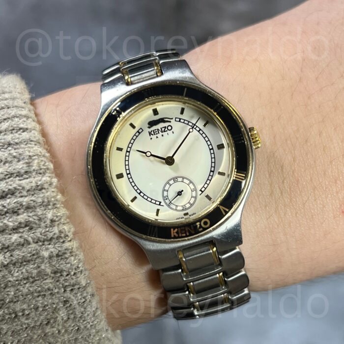 JAM TANGAN VINTAGE KENZO PARIS KN-2611 ROUND ROMAN BEZEL TWO TONE CREAM DIAL SUB-SECONDS (LX2023)