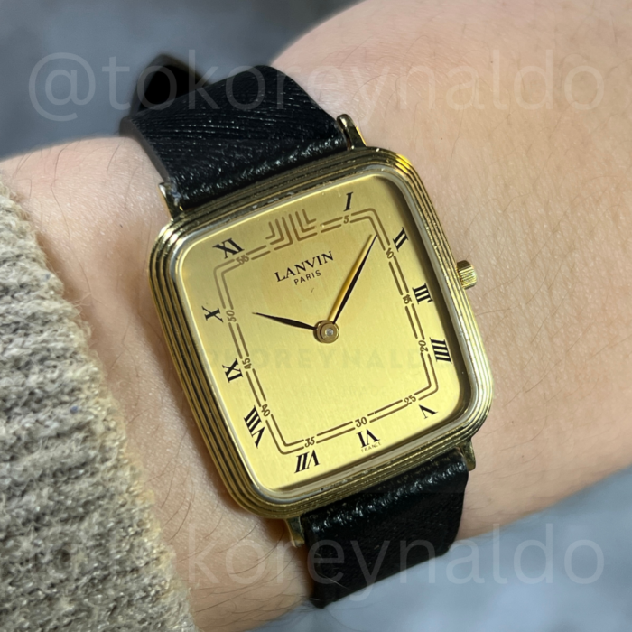 JAM TANGAN VINTAGE LANVIN PARIS 510462 SQUARE GOLD TONE CHAMPAGNE DIAL ROMAN INDEX (LX2105)