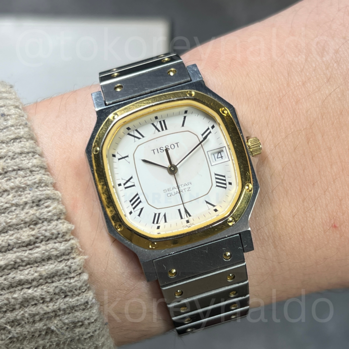 JAM TANGAN VINTAGE TISSOT SEASTAR “SANTOS” C350-G TWO TONE WHITE DIAL ROMAN INDEX (LX2141)