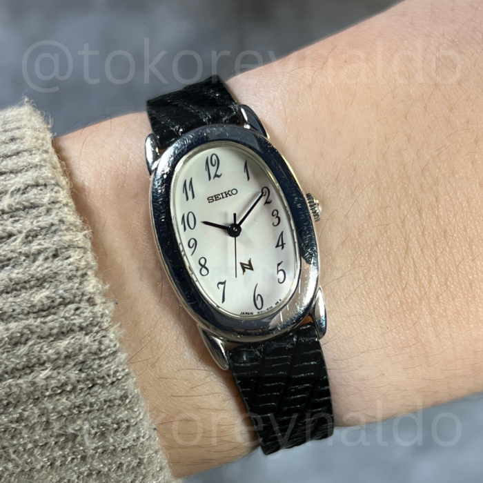 JAM TANGAN VINTAGE SEIKO NOIE 1F21-5B70 OVAL SS WHITE DIAL ARABIC NUMERALS (LX2093)