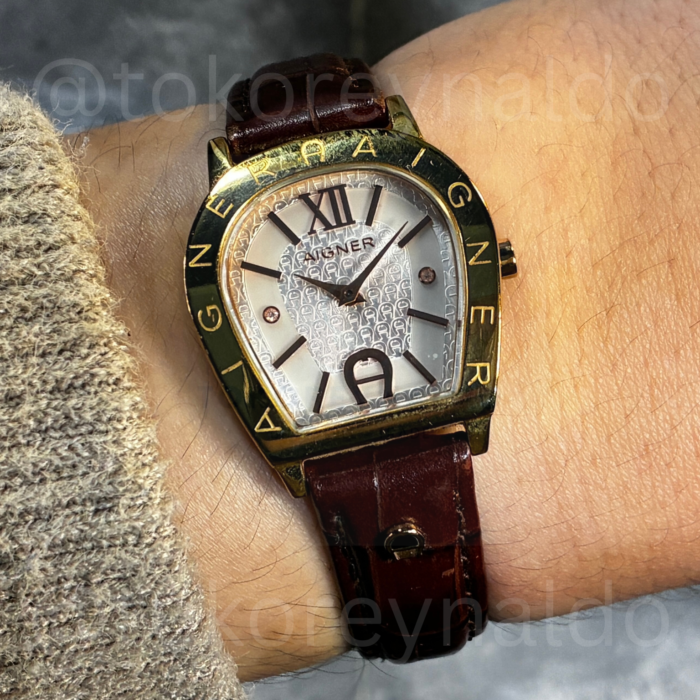 JAM TANGAN AIGNER AMALFI A32200 HORSE SHOE GOLD TONE EMBOSSED LOGO DIAL (LX1878)