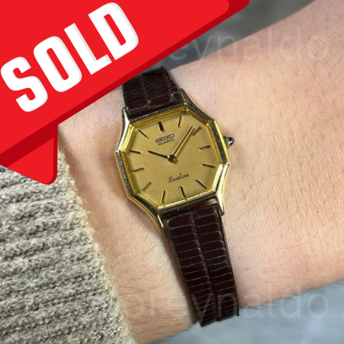 JAM TANGAN VINTAGE SEIKO EXCELINE 8420-5430 OCTAGONAL GOLD PLATED CHAMPAGNE DIAL (LX1988)