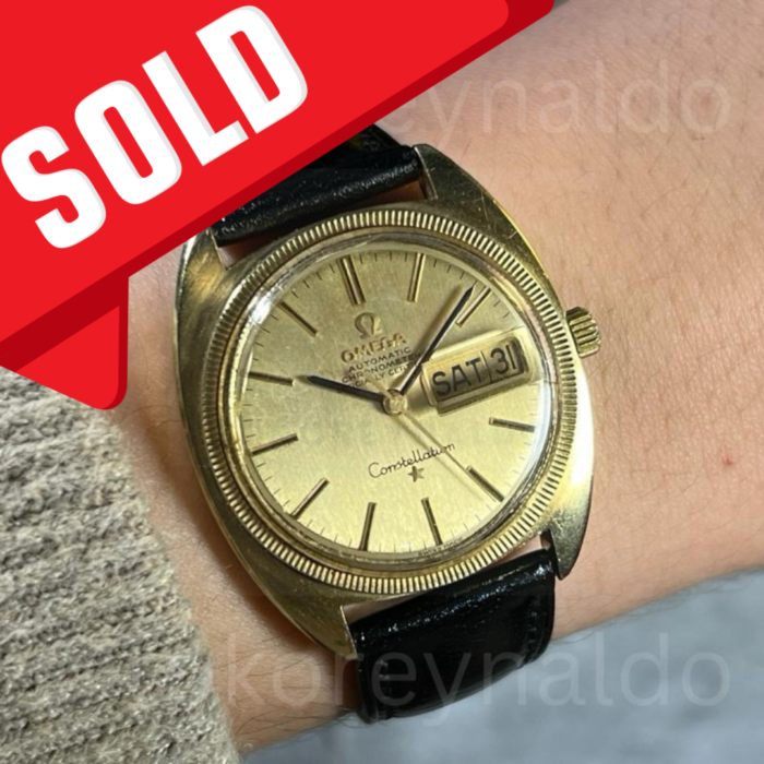JAM TANGAN VINTAGE OMEGA CONSTELLATION CHRONOMETER CD 168.029 FLUTED BEZEL GOLD CAP GOLD DIAL DAY DATE (LX2032)