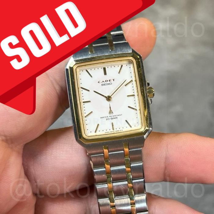 JAM TANGAN VINTAGE SEIKO CADET 8N40-5060 SQUARE TWO TONE WHITE DIAL (LX1942)
