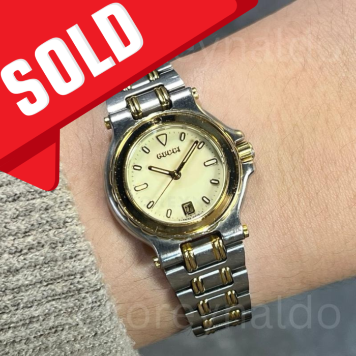 JAM TANGAN VINTAGE GUCCI 9700L BRACELET ROUND TWO TONE BEIGE CREAM DIAL (LX2035)