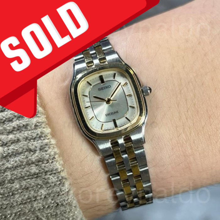 JAM TANGAN VINTAGE 1980’S SEIKO EXCELINE 4J41-0AA0 CUSHION TWO TONE SILVER-IVORY DIAL (LX2027)