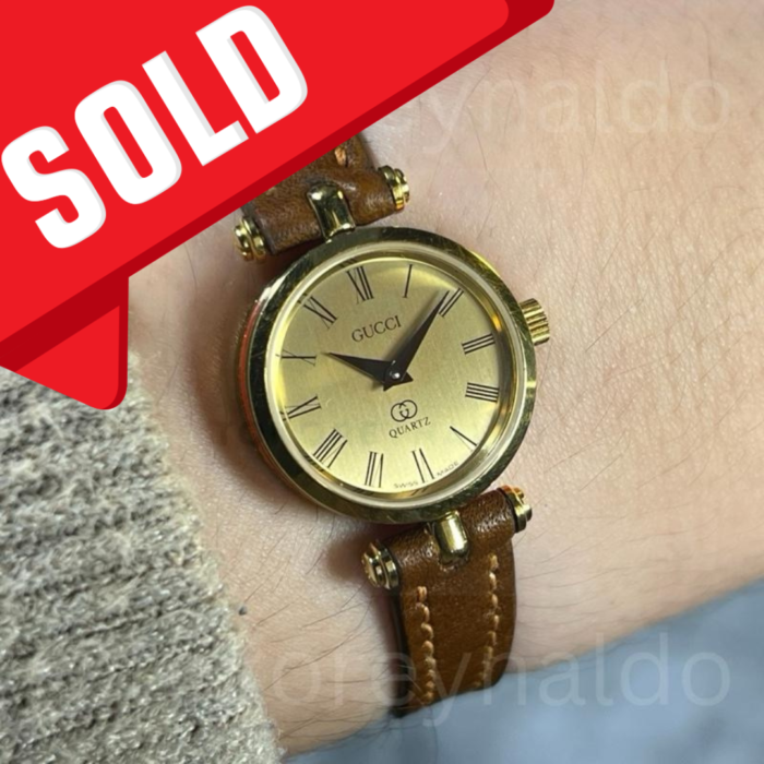 JAM TANGAN VINTAGE GUCCI 2000L SMALL ROUND GOLD PLATED CHAMPAGNE DIAL ROMAN INDEX (LX2066)