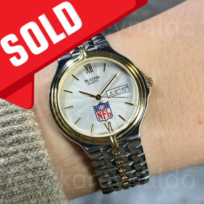 JAM TANGAN VINTAGE BULOVA x NFL ROUND TWO TONE SILVER SUNBURST DIAL DAY-DATE WITH SPANISH DATE (LX2022)