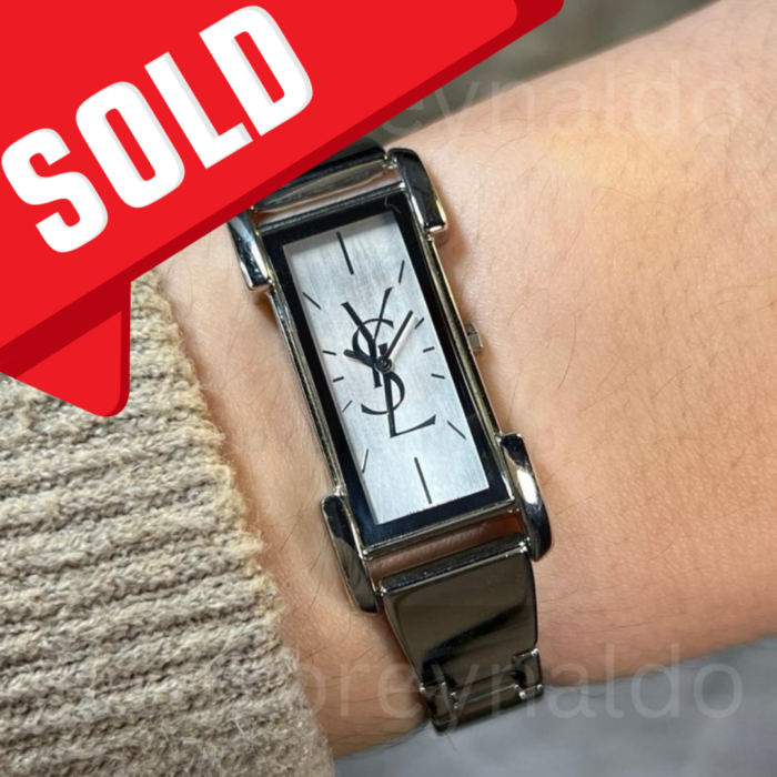 JAM TANGAN VINTAGE YSL 5421-H16218 Y RECTANGLE BRACELET SS TONE SILVER DIAL BIG LOGO (LX1907)