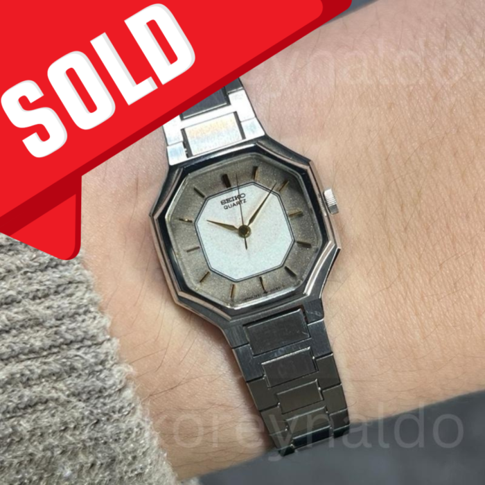 JAM TANGAN VINTAGE SEIKO STELLA 1221-5040 OCTAGONAL STAINLESS STEEL TWO TONE GREY TAN SHIMMERING DIAL (LX2449)