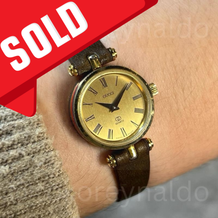 JAM TANGAN VINTAGE GUCCI 2000L SMALL ROUND G0LD PLATED CHAMPAGNE DIAL ROMAN INDEX (LX1994)