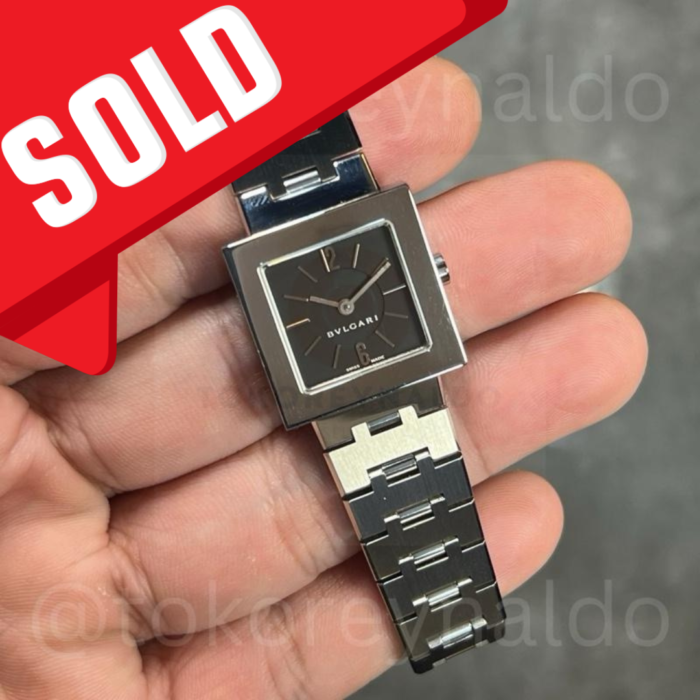 JAM TANGAN VINTAGE BVLGARI QUADRATO SQ22SS SQUARE INTEGRATED BRACELET SS BLALCK DIAL (LX2450)