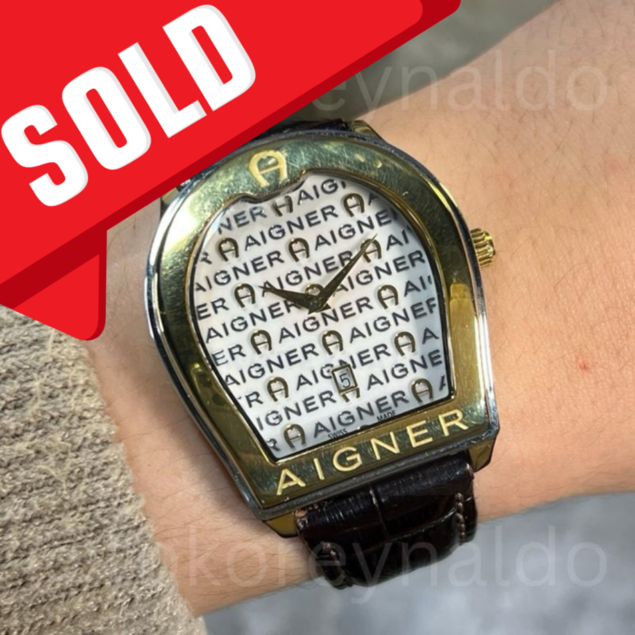 JAM TANGAN AIGNER VERONA XL A48000 HORSE SHOE TWO TONE WHITE DIAL A PATTERN DIAL (LX1978)