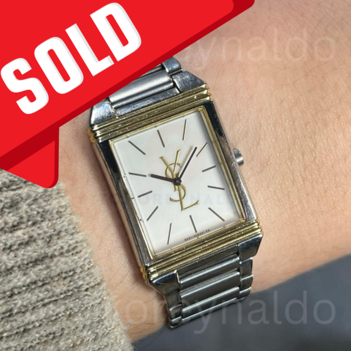 JAM TANGAN VINTAGE YSL YVES SAINT LAURENT 5421-H04724 Y INTEGRATED BRACELET TANK TWO TONE WHITE DIAL (LX2431)