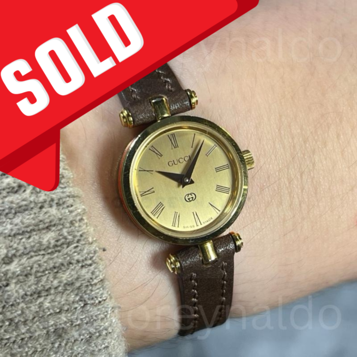 JAM TANGAN VINTAGE GUCCI 2000L SMALL ROUND GOLD PLATED CHAMPAGNE DIAL ROMAN INDEX (LX2081)