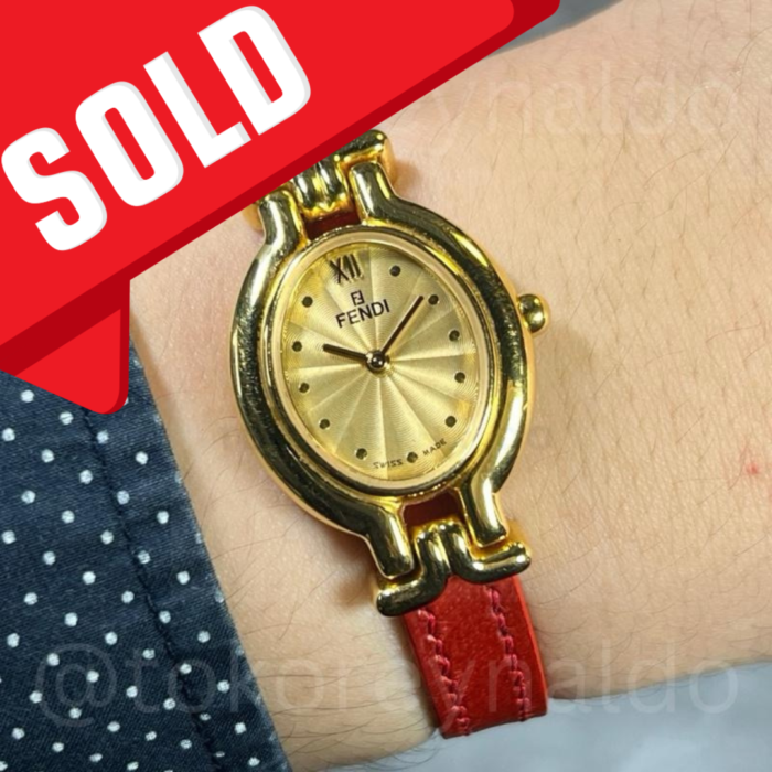 JAM TANGAN VINTAGE FENDI 640L OVAL G0LD PLATED G0LD GUILLOCHE DIAL (LX2050)
