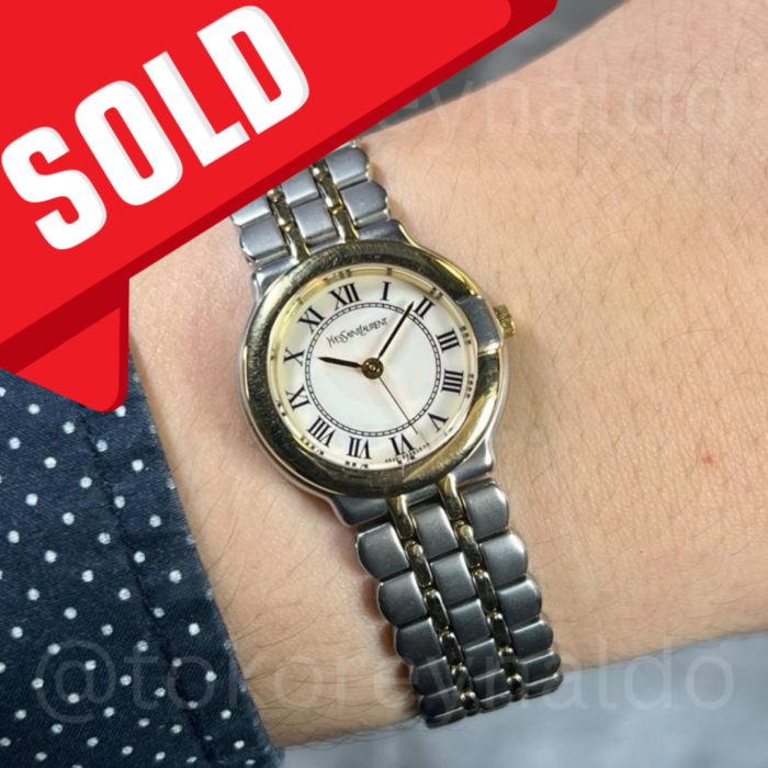 JAM TANGAN VINTAGE YSL BRACELET 4630-E63735 ROUND TWO TONE WHITE DIAL ROMAN INDEX (LX2087)