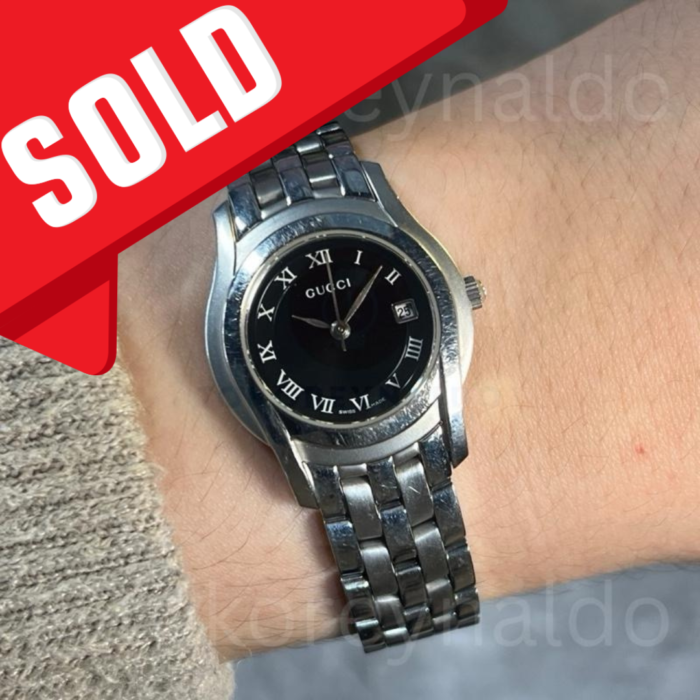 JAM TANGAN VINTAGE GUCCI 5500L BRACELET ROUND SS BLACK DIAL ROMAN INDEX (LX2058)