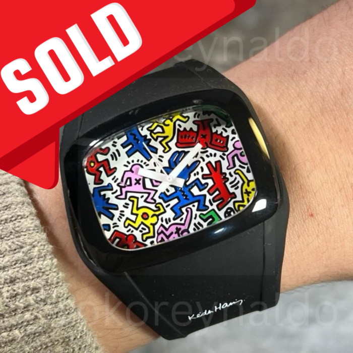 JAM TANGAN ODM x KEITH HARING BLACK SILICONE BAND WITH COLORFUL ART DIAL (LX1966)