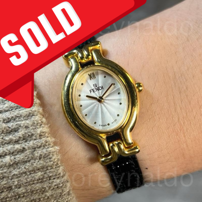 JAM TANGAN VINTAGE FENDI 640L OVAL G0LD PLATED SILVER TEXTURED DIAL DOT INDEX (LX1990)