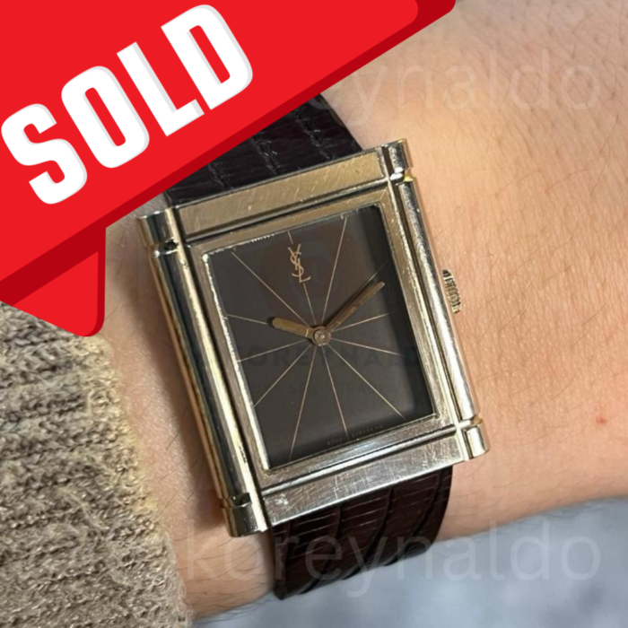 JAM TANGAN VINTAGE YSL TANK 4-676947 ROSE GOLD TONE BROWN CROSS HAIR DIAL (LX1886)