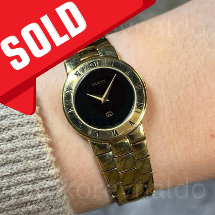 JAM TANGAN VINTAGE GUCCI 3001 L ROUND BRACELET GOLD PLATED BLACK DIAL (LX1922)