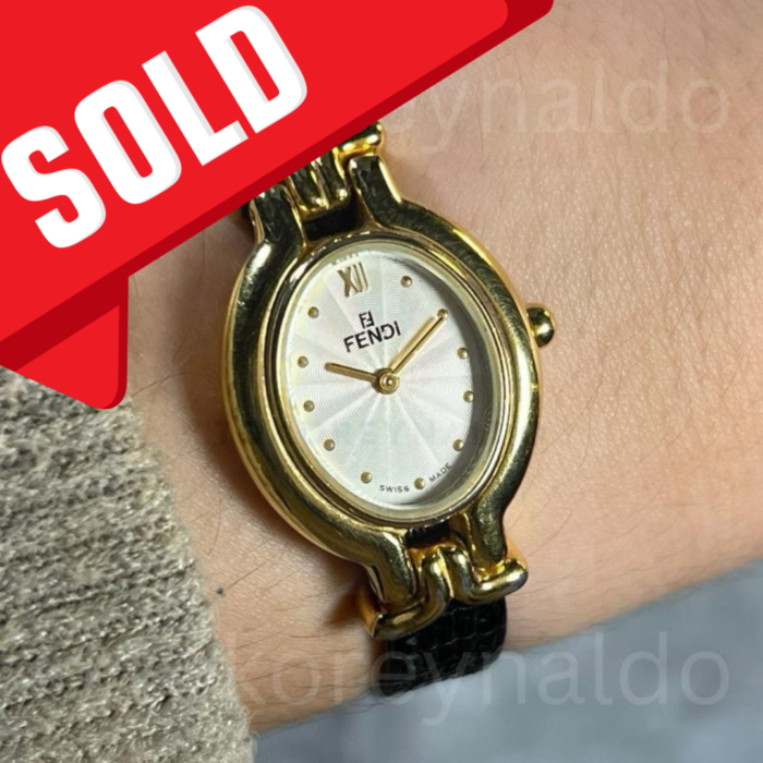 JAM TANGAN VINTAGE FENDI 640L OVAL GOLD PLATED SILVER SUNBURST DIAL (LX2104)