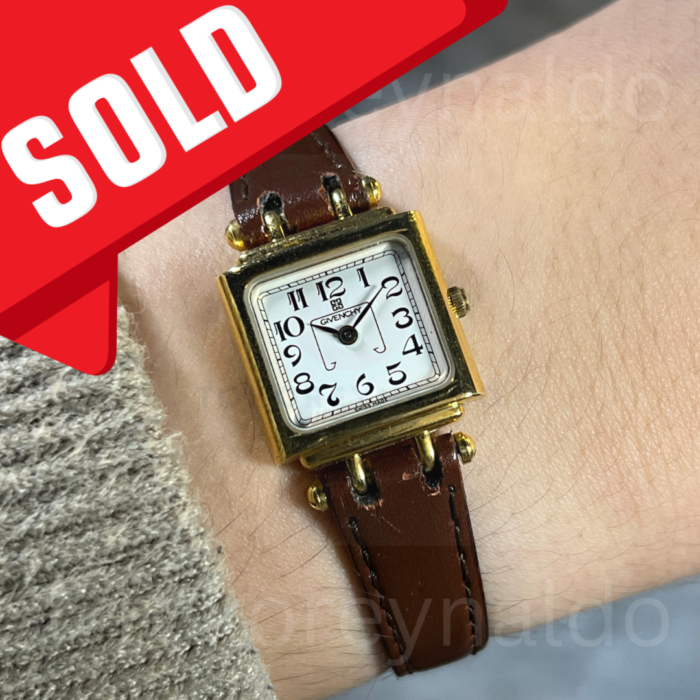 JAM TANGAN VINTAGE GIVENCHY PARIS SMALL SQUARE GOLD TONE WHITE DIAL ARABIC NUMERALS (LX2071)