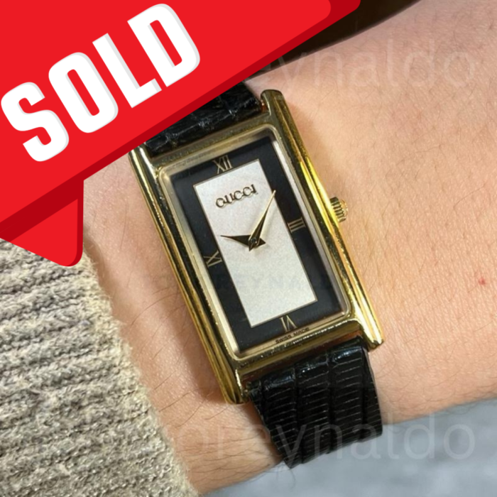 JAM TANGAN VINTAGE GUCCI 2600M RECTANGLE GOLD PLATED TWO TONE BLACK DIAL (LX1967)
