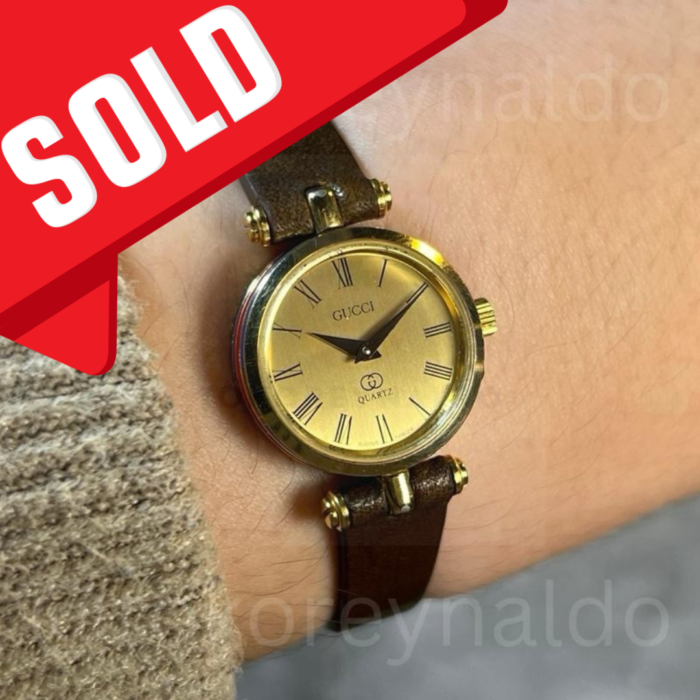 JAM TANGAN VINTAGE GUCCI 2000L SMALL ROUND G0LD PLATED CHAMPAGNE DIAL ROMAN INDEX (LX1993)