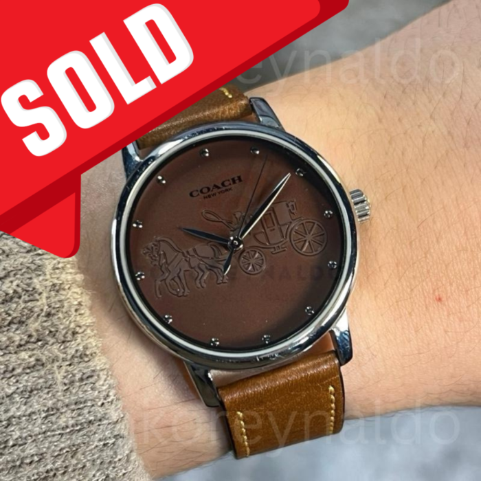 JAM TANGAN COACH GRAND SADDLE CA.113.7.14.1515 SS ROUND BROWN HORSE CARRIAGE DIAL (LX1889)