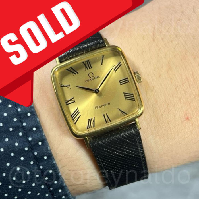 JAM TANGAN VINTAGE 1970’s OMEGA GENEVE SQUARE GOLD PLATED GOLD DIAL ROMAN INDEX (LX2038)