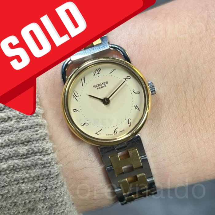 JAM TANGAN VINTAGE HERMES ARCEAU AR3.220 TWO TONE IVORY DIAL ARABIC NUMERALS INDEX (LX2149)