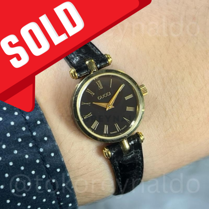 JAM TANGAN VINTAGE GUCCI 2000L ROUND G0LD PLATED BLACK DIAL ROMAN INDEX (LX2074)