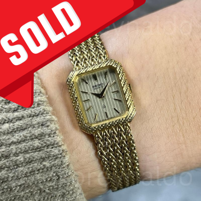JAM TANGAN VINTAGE SEIKO 2320-5540 BRACELET SQUARE GOLD PLATED G0LD TEXTURE DIAL (LX2114)