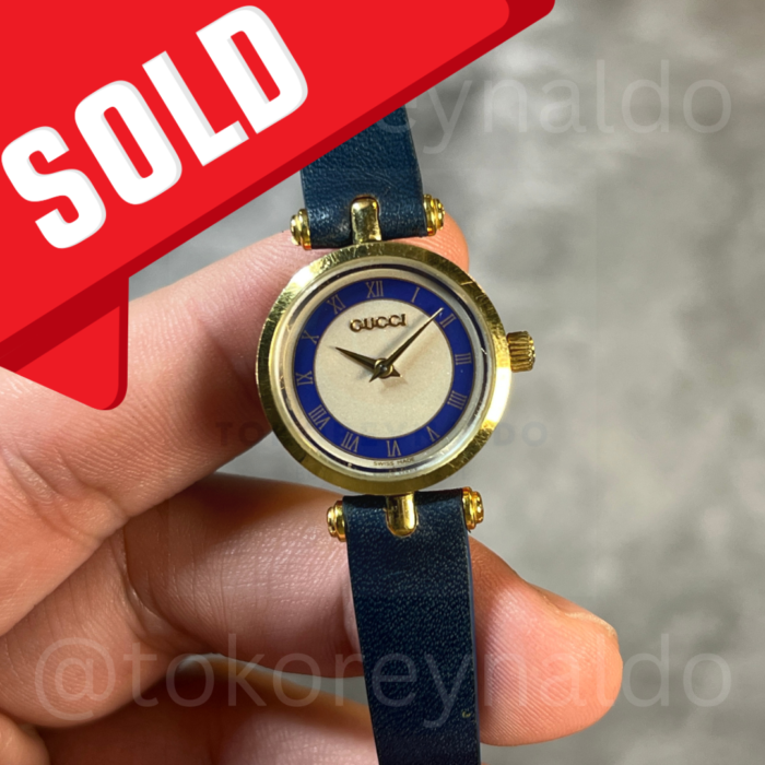 JAM TANGAN VINTAGE GUCCI 2000L SMALL ROUND G0LD PLATED BLUE DIAL ROMAN INDEX (LX1991)